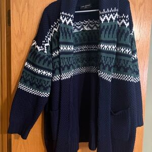 Lane Bryant Navy and Green Patterned Sweater